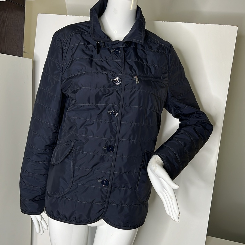 Bogner Sz 12 Navy Nylon Front Button Blazer